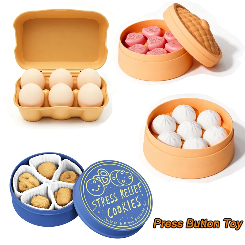 Finger Button Stress Relief Simulation Egg Tray Steamed Buns Cookie Box Sensory Push Button Clicker Party Interactive Toys Gift