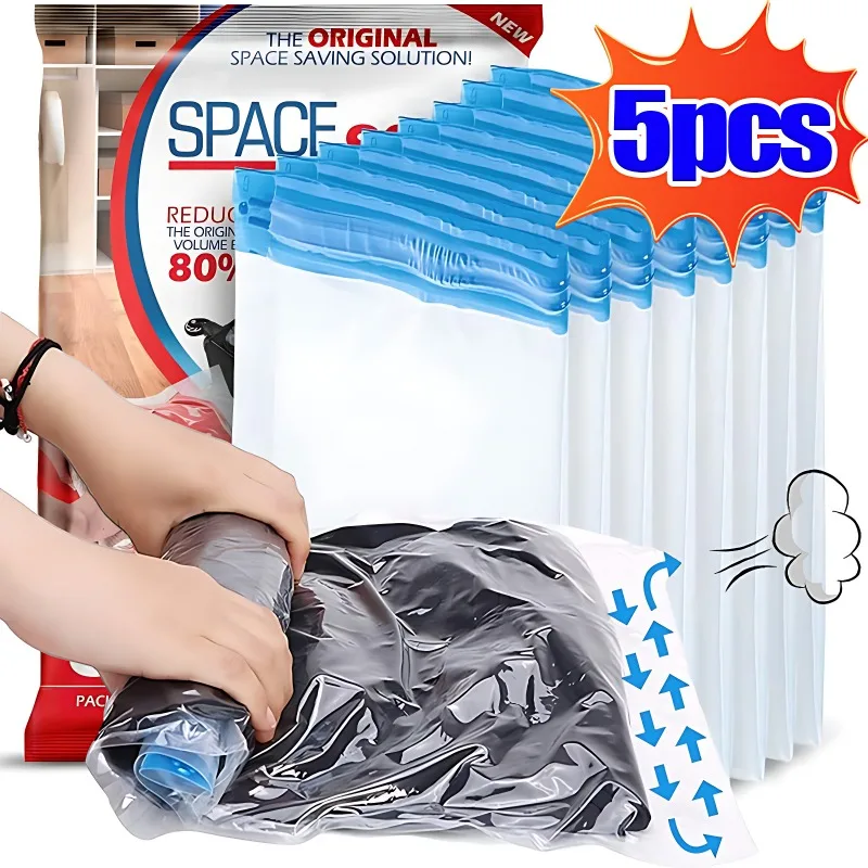 Hand Roll Transparent Foldable Compressed Compression Vacuum Bag Home Clothes Plastic Storage Bag Space Saving Seal Bags