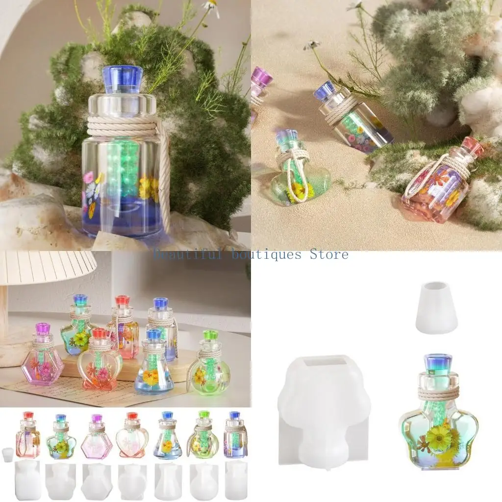 

U4LF Drift Bottle Silicone Mold DIYs Crystal Epoxy Resin Star Heart Wishing Bottle Molds Night Decorative Plaster Concrete