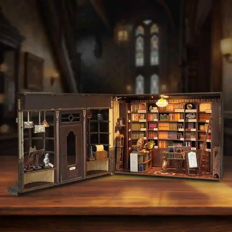 New 3D Wooden Dollhouse Hogue Bookstore Miniature with Furniture Kit Booknook DIY Assemble Toy Child Adult Christmas Gift Casa