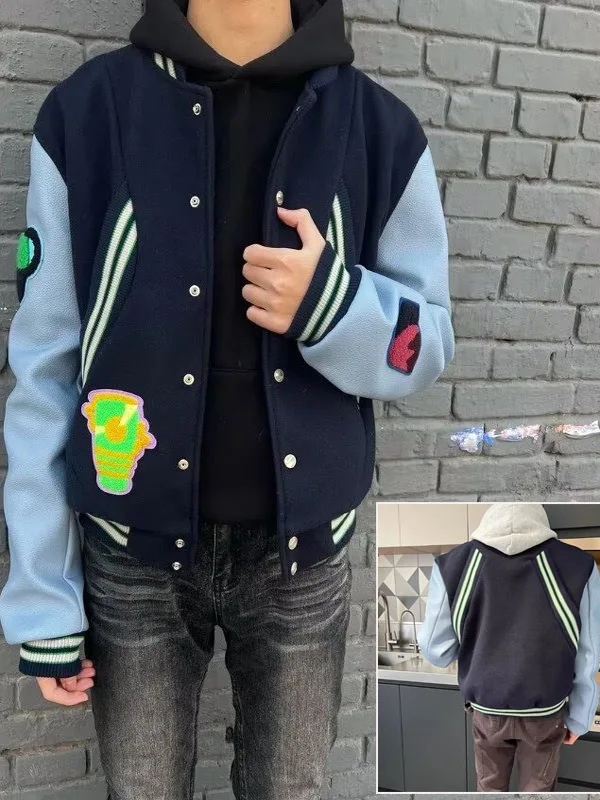 

Ретро американская лоскутная шерстяная бейсбольная куртка с вышивкой Bae, мужская модная верхняя одежда, весенне-осеннее новое поступление