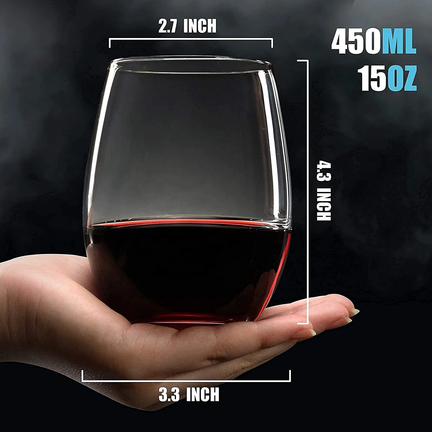 

Набор из 4 хрустальных бокалов для вина без ножки - 15 унций, бокалы для красного вина