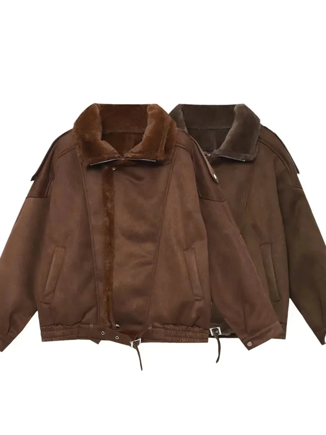 

Women's Faux Suede Fur Jaet Loose Warm Vintage Sle Autumn Winter New Faion Outerwear Coat Long Sve Zipper Closure