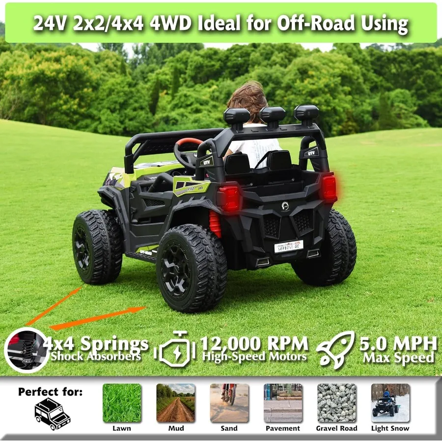 24V 電動乗用車 リモコン付き 4x4 バッテリー駆動 4輪 乗用玩具 子供用 電動車両 EVAタイヤ、Bluetooth搭載