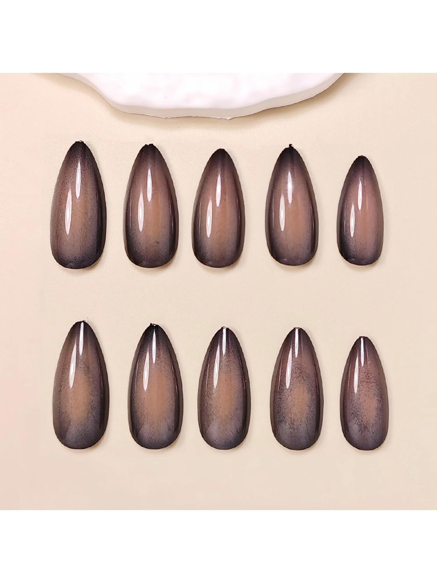 24pcs Solid Color Decorations for Nail Tips Brown Simple Press on Nails Almond False Nails Paste Nails with Glue Self-nail 2025