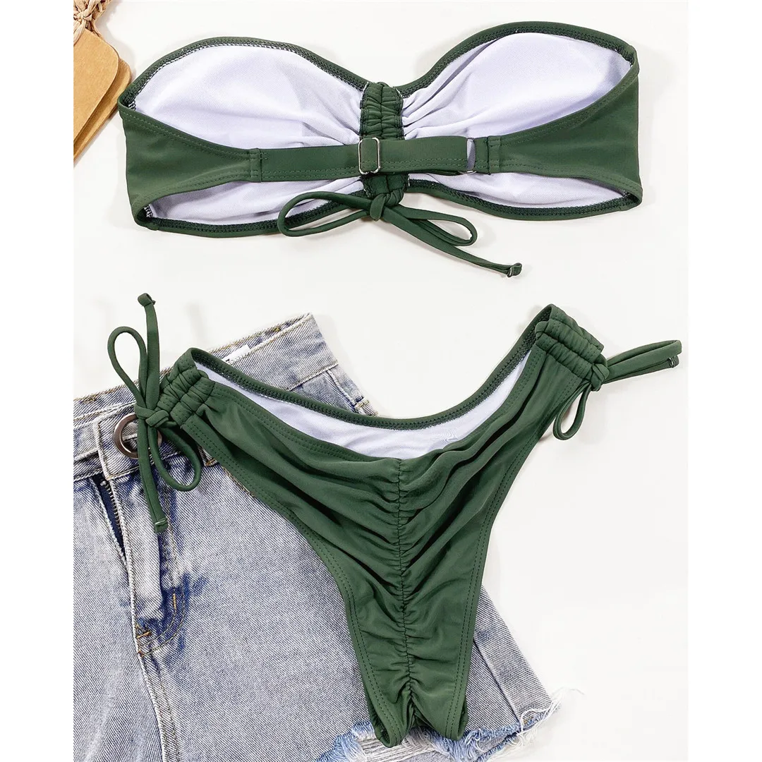 Neuer, verführerischer Bikini mit Schnürung und gerafftem Po, Bandeau-Bikini, Damen-Badeanzug, zweiteiliges Bikini-Set, Badebekleidung, Badeanzug, Modell V3189. – Detail 10