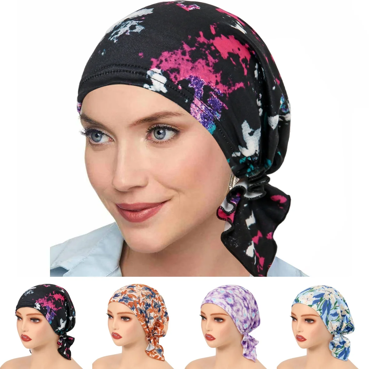 

2025 New Print Muslim Hijab Soft Strech Bandana Turban Chemo Cap Inner Hat Cancer Headwear Beanies Femme Turbantes Headwrap Caps