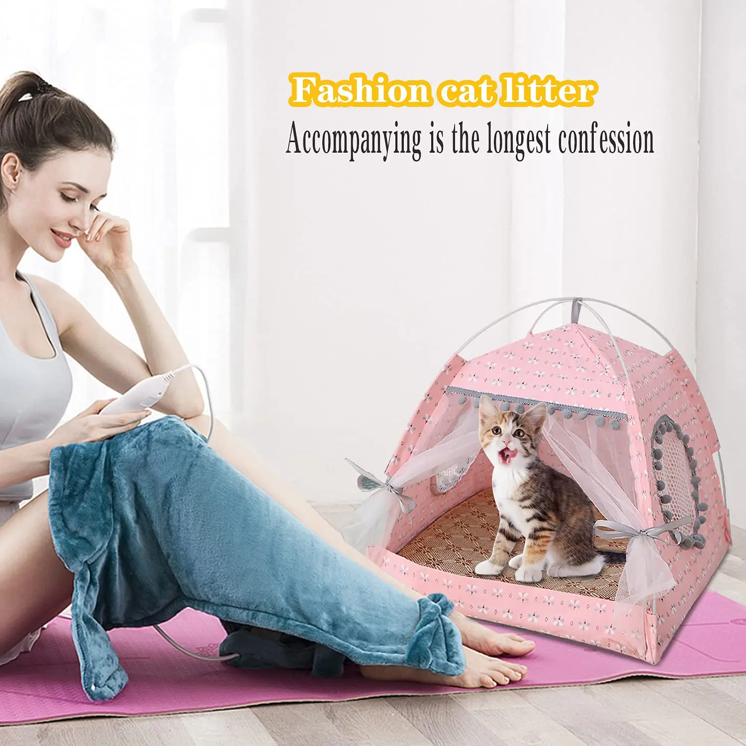Cat Princess Indoor Tent House Pet Dog Cute Floral Cave Nest Bed Portable Dog Tents , floral pink