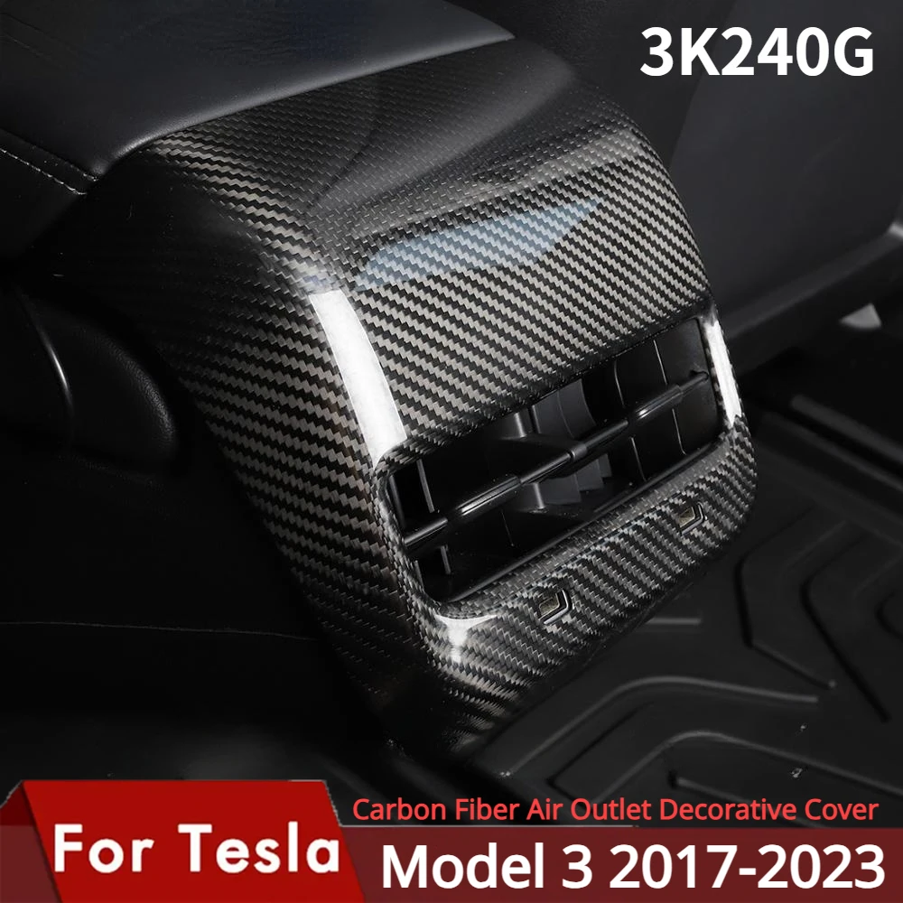 

For Tesla Model 3 Real Carbon Fiber Center Armrest Box Cover Rear Air Condition Vent Trim Anti Kick Modification Decoratiion