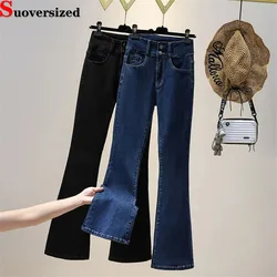 Spring Fall High Waist Flare Jeans Women Vintage Skinny Stretch Oversize 95kg Wide Leg Denim Pants Korean Streetwear Vaqueos New
