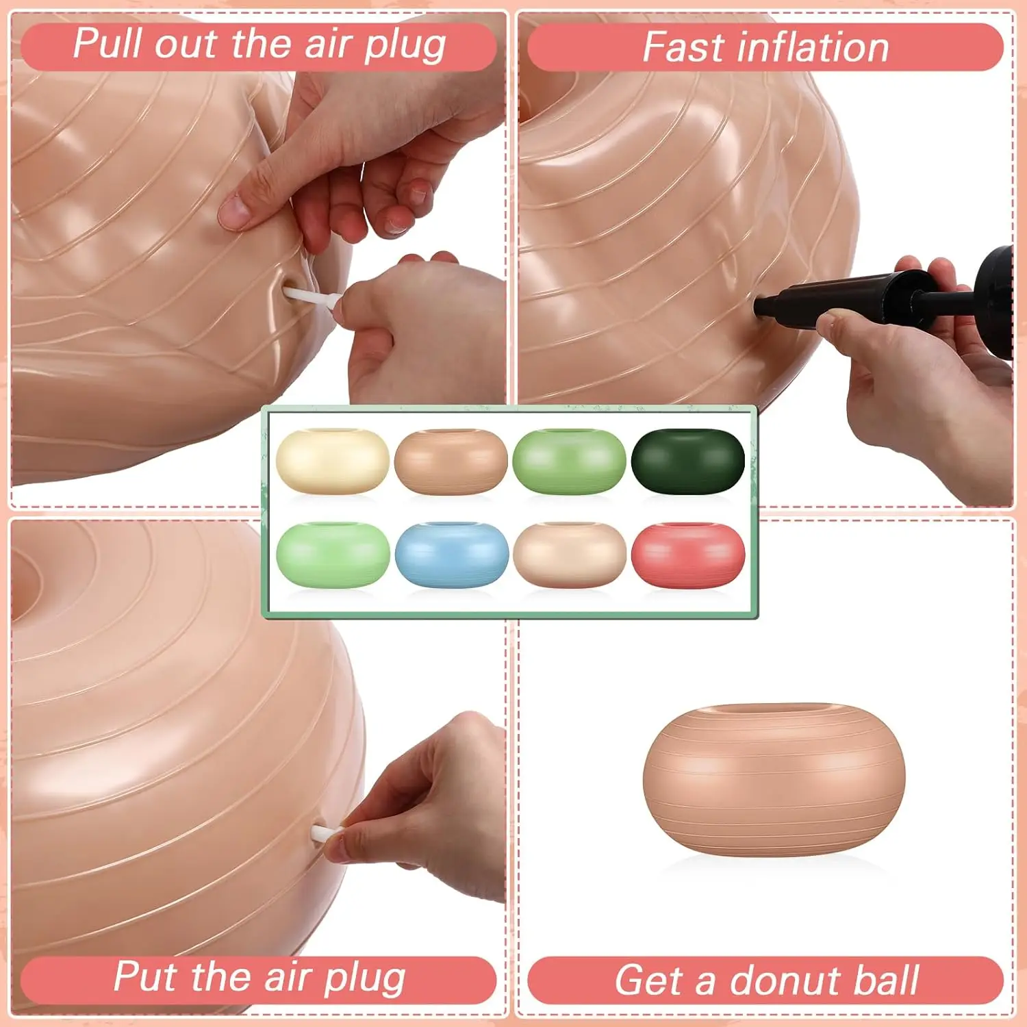 8 قطع جلوس مرنة للفصل الدراسي كراسي كرة يوجا قابلة للنفخ مع مضخة دونات ممارسة الكرة كرسي وسادة مقعد لمكتب بال