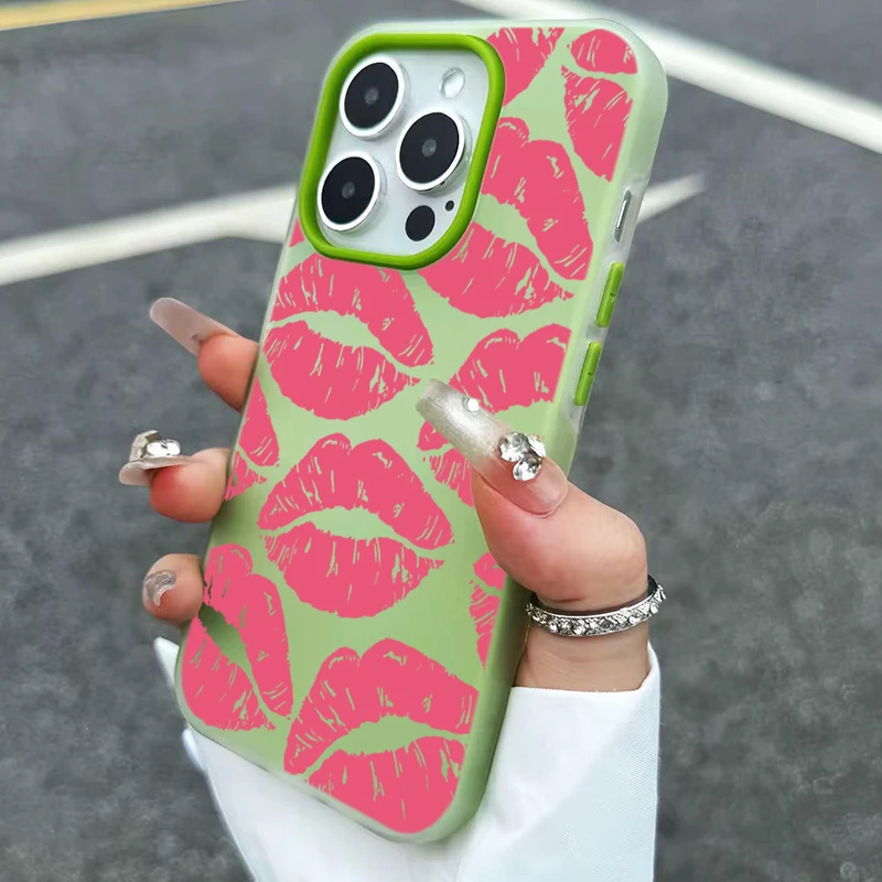 Sexy Girl Pink Lips  Pattern Design 2 in 1 Matte Phone Case For iPhone 17 16 15 14 Pro Max 13 12 11 Plus Air Shockproof Cover - view 5