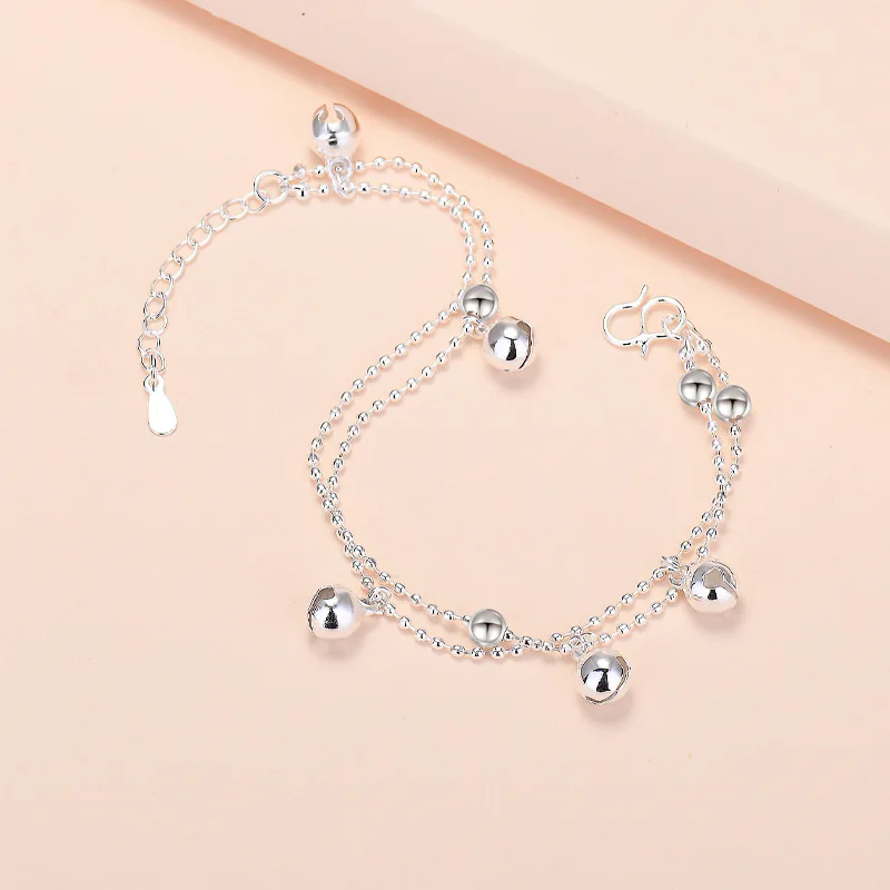 Sterling Silver Color Bracelets for Women 5 Little Bells Charm Hand Chain Link Orignal Fashion Jewelry With Stamp