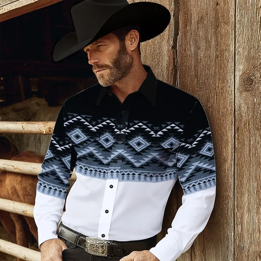Men's Aztec Ethnic Indian Culture Shirt Western Shirt Cowboy Shirt Long Sleeve Vintage Retro Outdoor Casual WorkWear Spring Fall