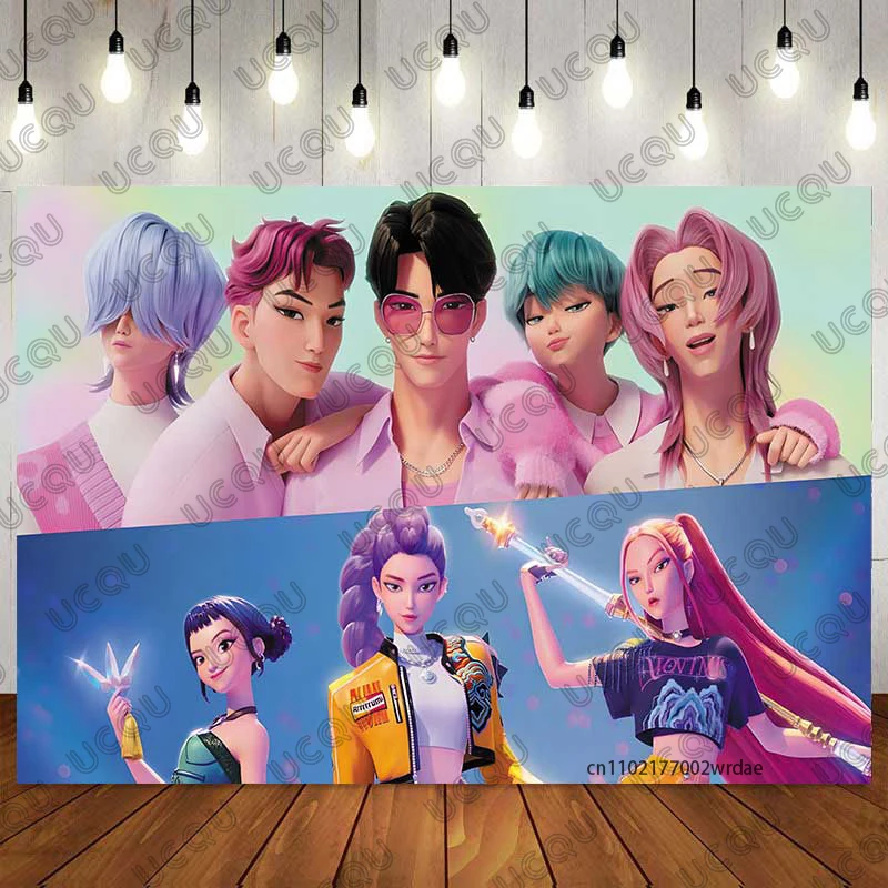 حار KPop فتاة شيطان الصيادين خلفية حفلة عيد ميلاد الأطفال زخرفة خلفية الهدايا لوازم التصوير خلفية راية #2