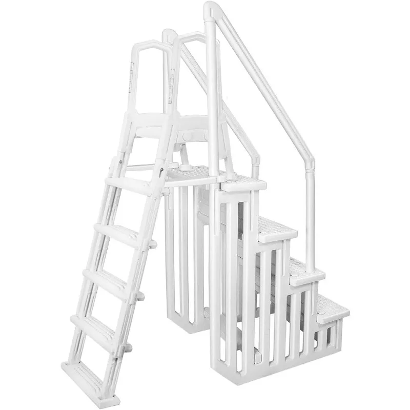

XtremepowerUS Deluxe Above-Ground Pool Ladder A-Frame Swimming Non-Sliip Step Ladder, White