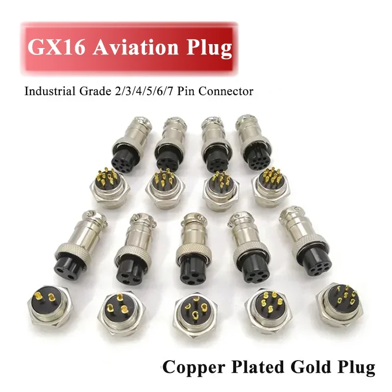 Gold-plated GX16 2 3 4 5 6 7 8 9 10 Pin Aviation Plug Connector Industrial Male Female Plug Socket 16M Aviation Connector Plug