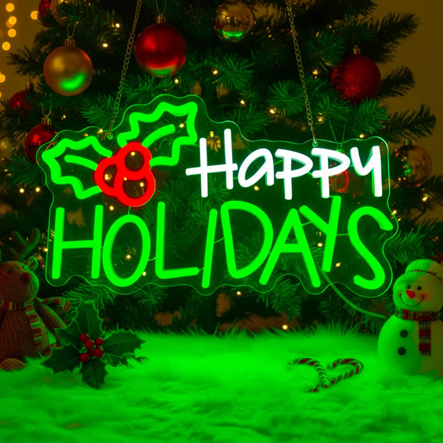 

Неоновая вывеска Happy Holidays с регулируемым переключателем Holly, светодиодная подсветка с питанием от USB для рождественской стены, домашнего бара, вечеринки, декора