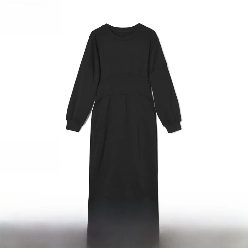 Slimming High Waist Commuter Style Dress Women's Fashion Spring 2026 Cotton Blend Long Sleeve round Neckline Midi Dress