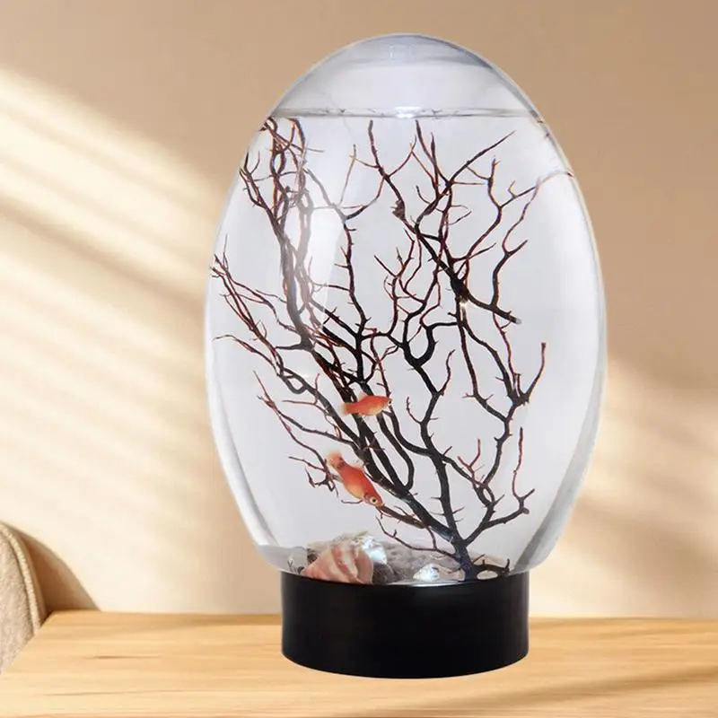 

Desk Aquarium Small Fish Tank With LED Light Funny Table Centerpiece Portable Fan Branch Tree Ornament For Home Studio Hotel
