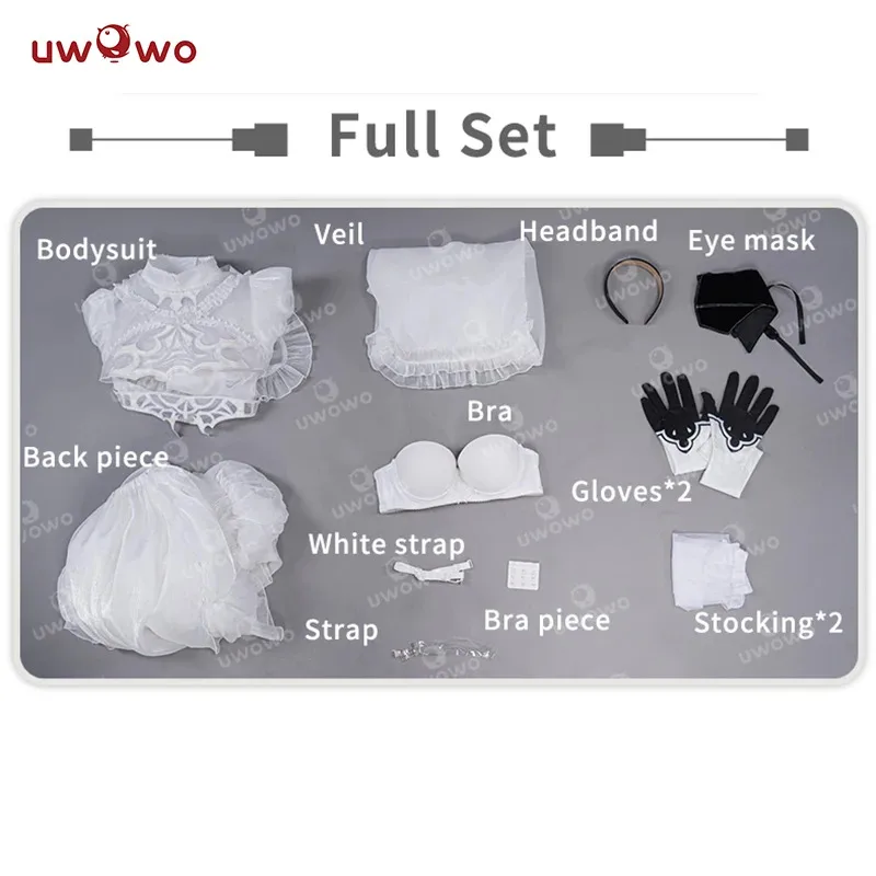 aa124LQIN STOCK UWOWO Nierr: Automataa Yorhaa 2B Косплей Белый свадебный костюм невесты на Хэллоуин Открытое платье для W