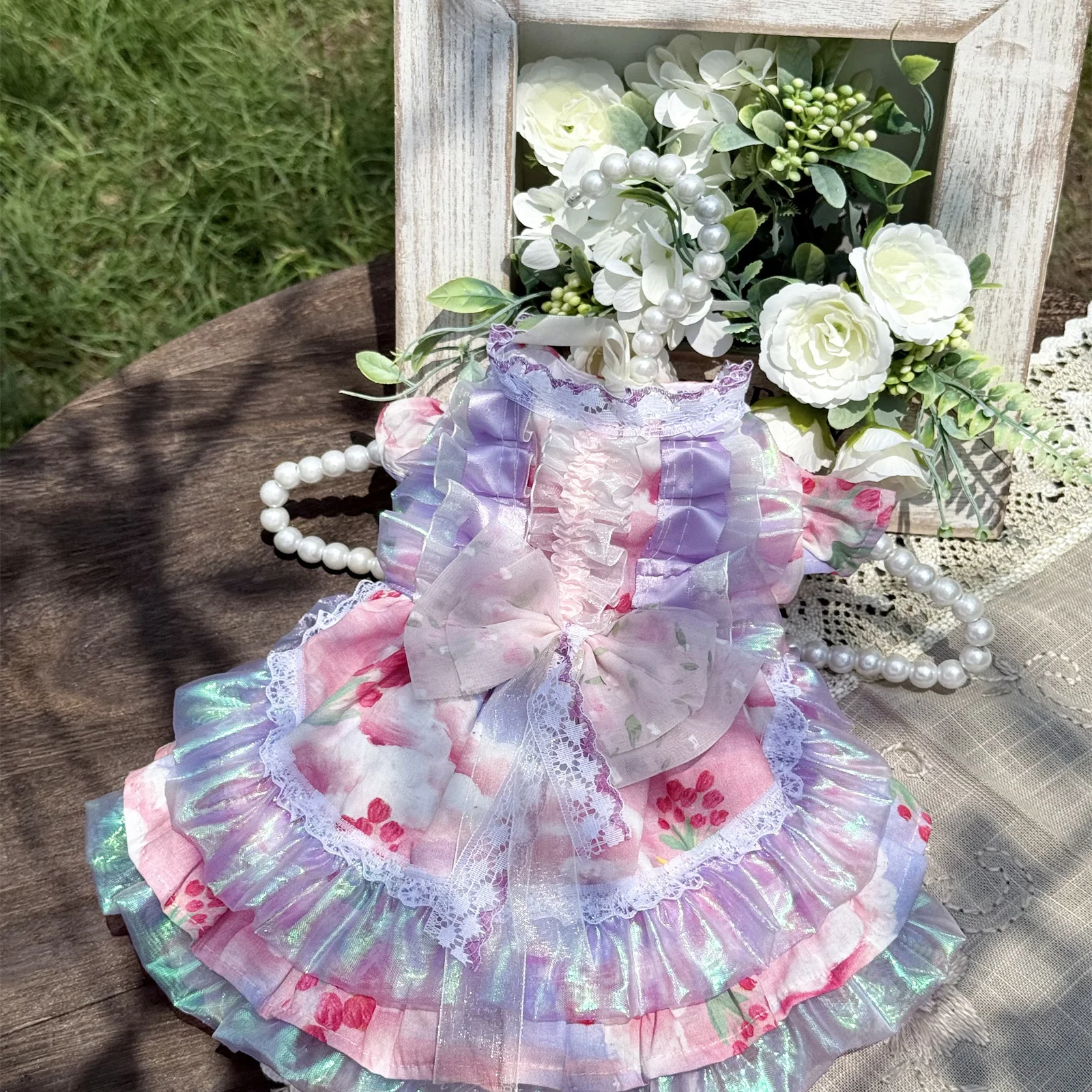 

Fashion Sweet Pink Purple Pet Dog Clothes Handmade Lovely Puppy Dog Dress Clothing Chihuahua Poodle Party Dress Casual Home Wear