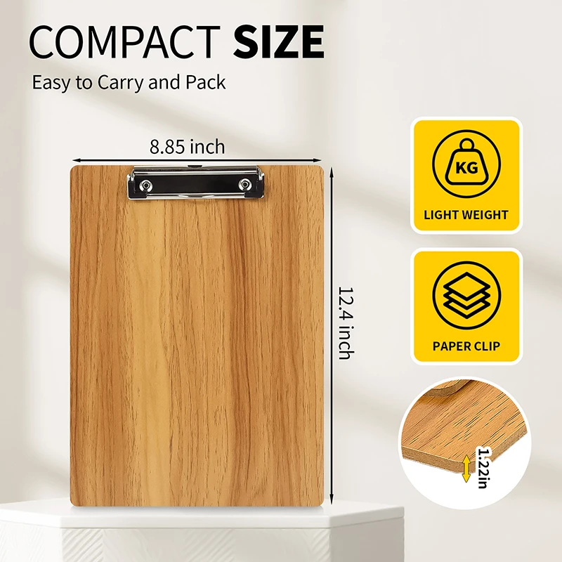 HUAJIE Wood-Grain Lap Board Clipboard, for Letter & A4 Size Solid Wood Texture Writing & Sketching Board with Heavy-Duty Clip