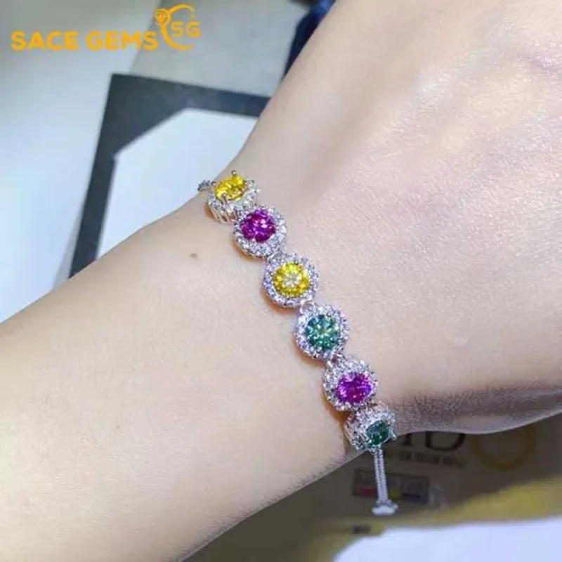 

SACE GEMS GRA Certified D VVS1 3ct Moissanite Bracelet for Women Trendy Party Jewelry 925 Sterling Silver Plated White Gold