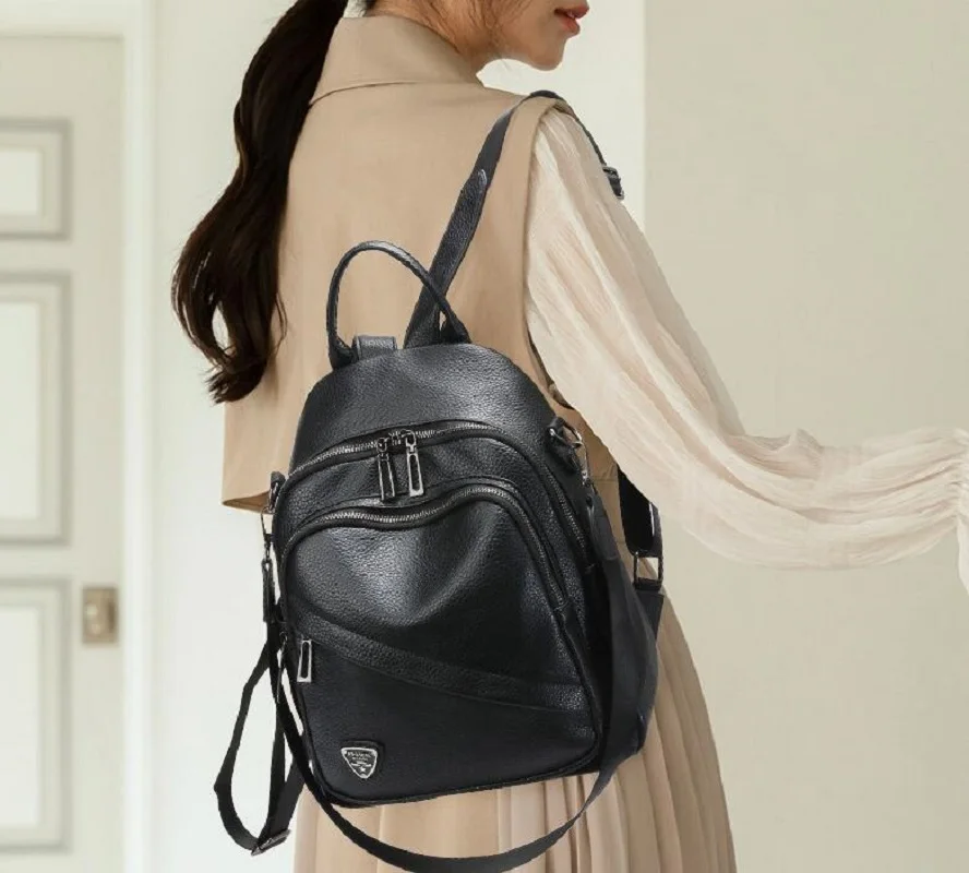 Korean New Women's Fashion High Quality Leather Travel Backpack Casual Large Capacity Shoulder Bags Totes Notebook School Bag