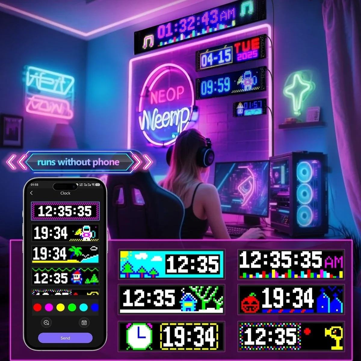 

New LED Matrix Pixel Panel Display Screen Flexible RGB Car Graffiti Scrolling Text Animation Shop Reminder Light Bluetooth