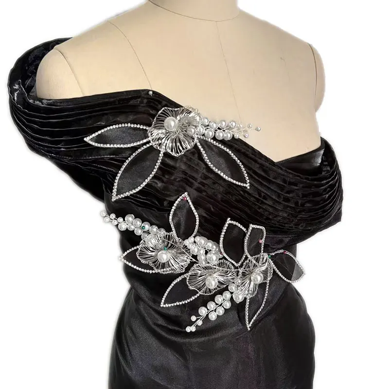 3D Wire Flower Bridal Rhinestone Leaf Flowers Wedding Accessories Bridal Luxury Crystal Applique