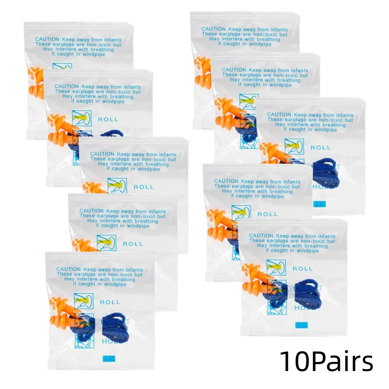 2\\10 Pairs Individually Wrapped Non Toxic Soft Silicone Ear Plugs Corded Reusable Hearing Protection Rubber Earplugs Protection