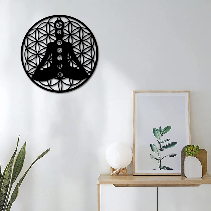 1Pcs  Buddhism Meditation  Wood Wall Art Sculpture forYoga Chakra  Geometry Seven Chakra Art HouseDecoration