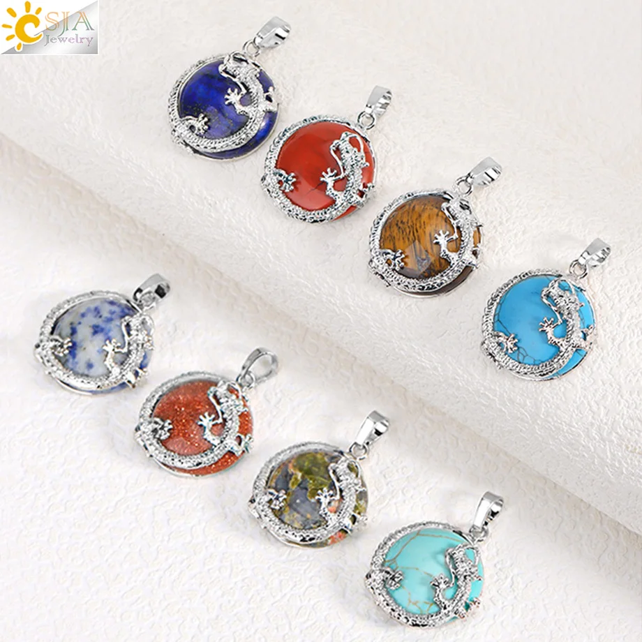 CSJA Natural Stone Pendants for Women Crystal Round Beads Mixed Colors Suitable DIY Handmade Necklace Lucky Healing Jewelry F305