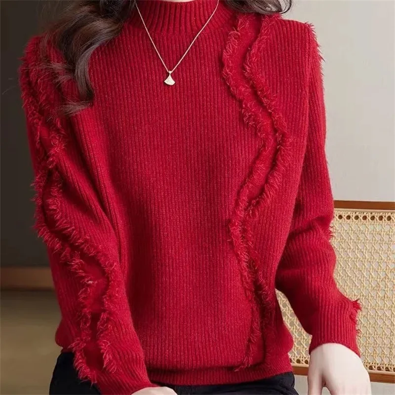 Damski sweter 100% wełna merino dzianina kaszmir pulower jesień zima długi rękaw elegancki gładki wygodny top odzieżowy