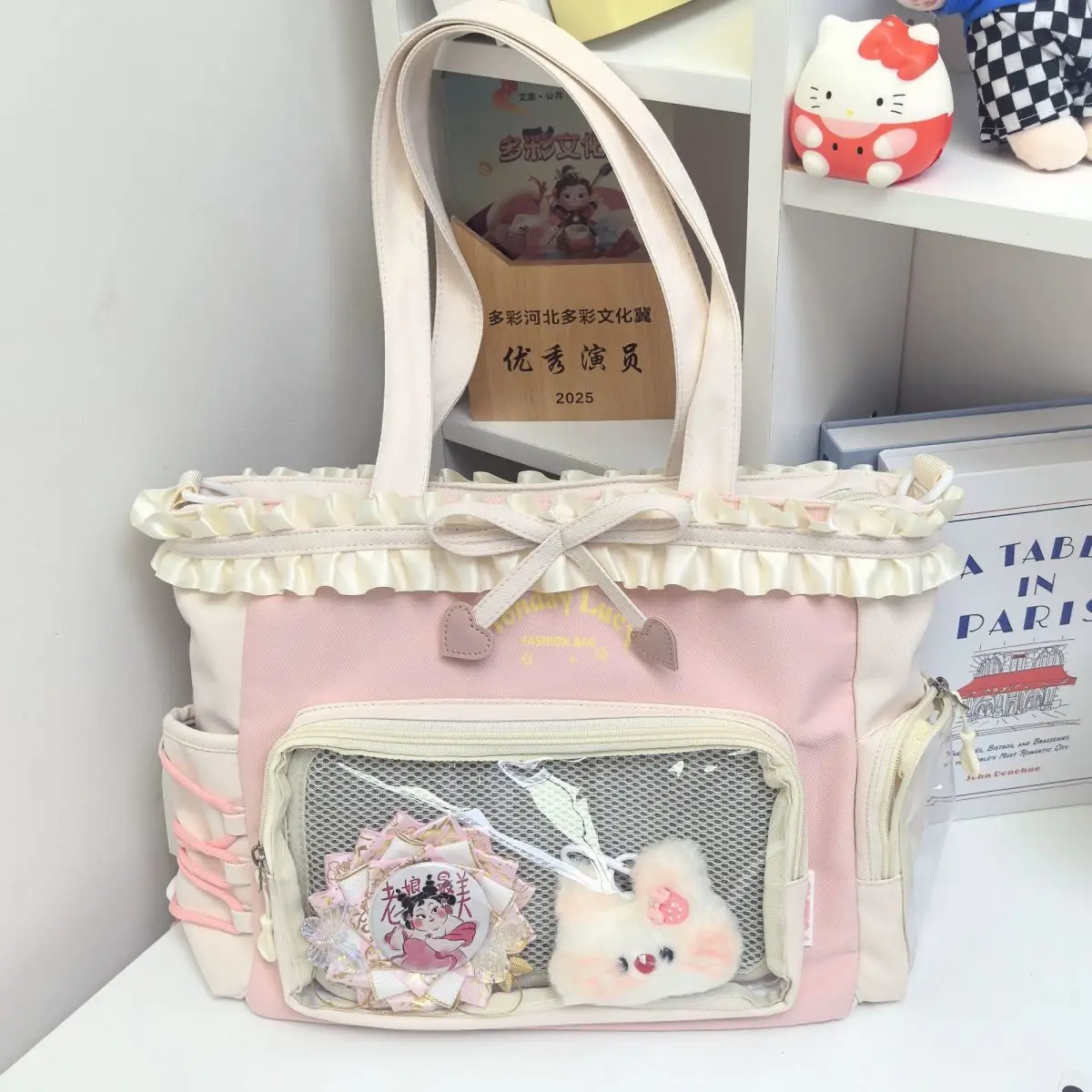 

HAEX Lolita Women Ita Bags Aesthetic 2025 Dopamine Sweet Girls Tote Bag Patchwork Nylon Lace JK Uniform Crossbody Bolso Mujer