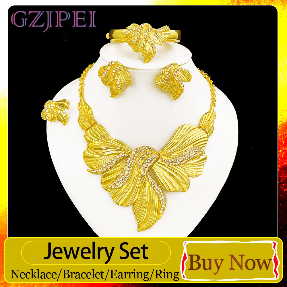 

GZJPEI Fashion Women Jewelry Set Necklace Earrings Ring Bracelet 4Pcs/Set Dubai Italian Luxury Big Jewelry 2026 New Wedding Gift