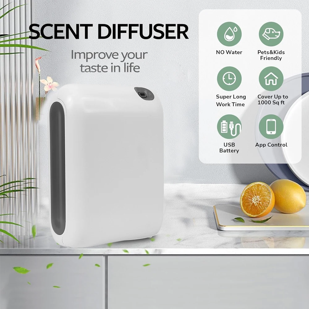 Aroma Diffuser Smart Scent Air Machine With Cold Air Nebulizing Waterless Essential Oil Diffuser With USB & Battery Powered