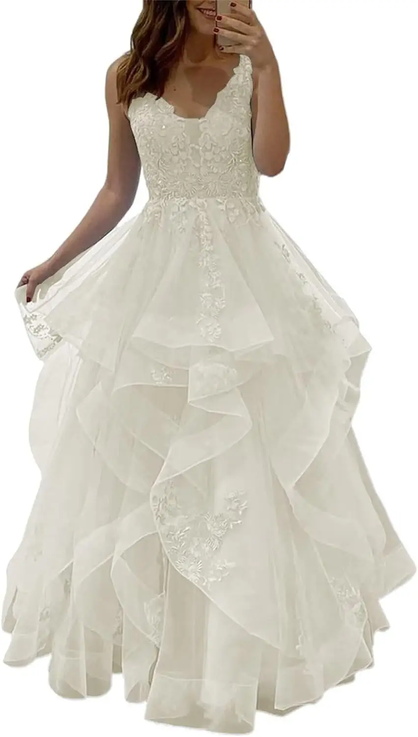 Abiti da ballo lunghi soffici in tulle Abiti da ballo principessa a strati con volant con applicazioni di pizzo Abito da sera formale Manmuxi