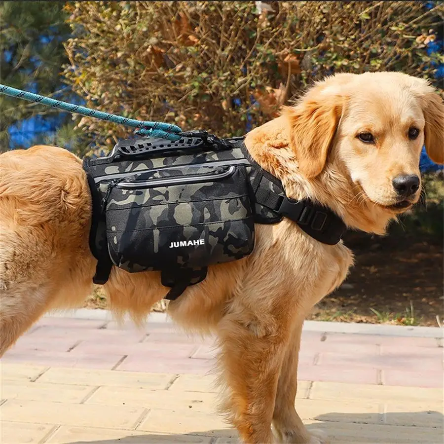 

Pets Supplies Outdoor Dog Backpack Oxford Fabric Double Snack Bag Medium Large Dog Tactical Bag Waterproof Reflective Saddle Bag