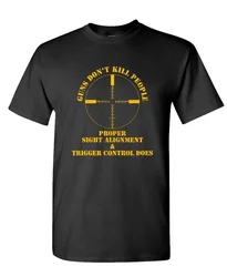 Gun Don't Kill People, Objetivo Garantido, Não Mata Men's Sight Sniper, T-shirt, 100% Algodão, O-Neck, Manga Curta, Casual, Verão