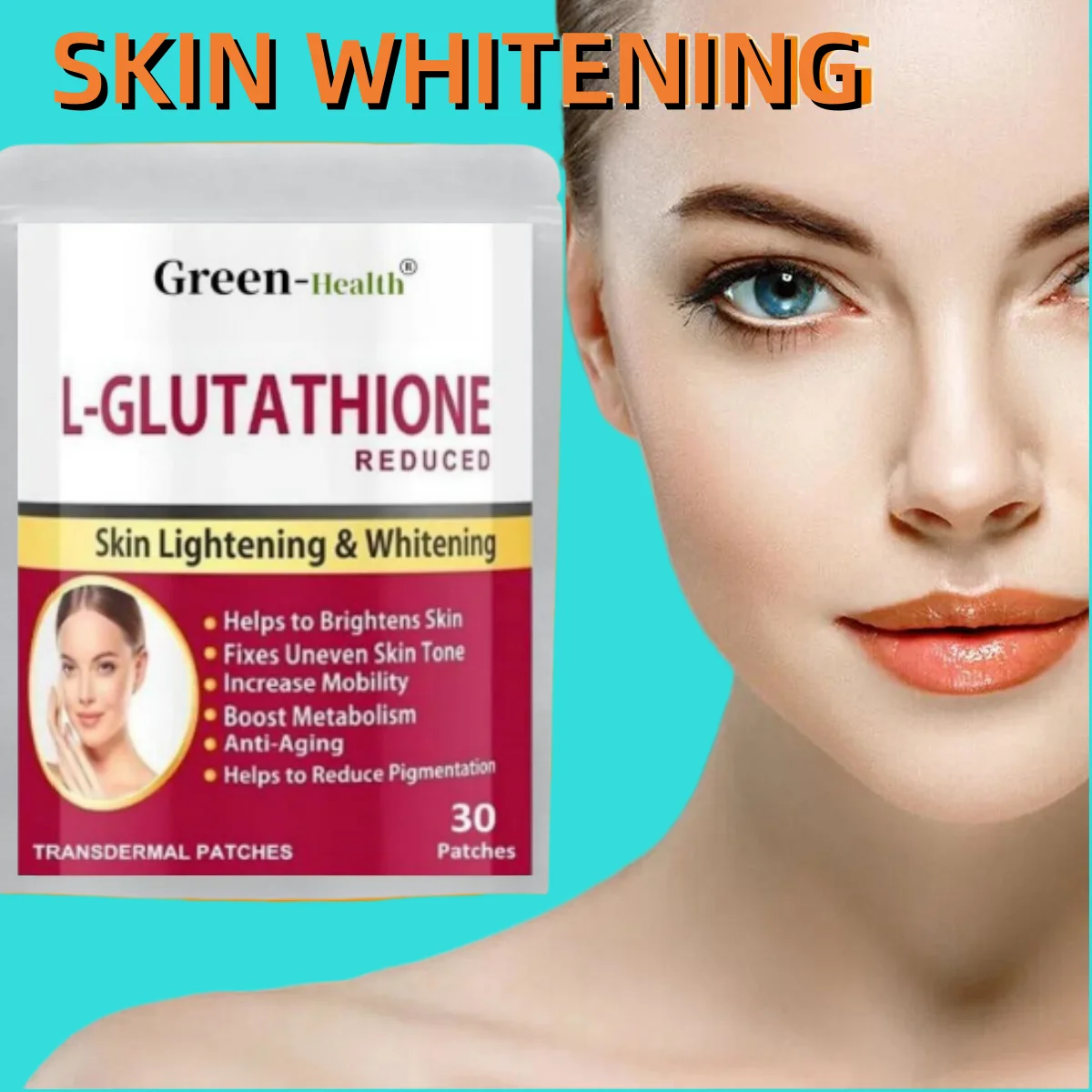 30 Patches L-Glutathione Transdermal Patches Skin Whitening and Lightening with Vitamin C & E, Biotin One Month Supply