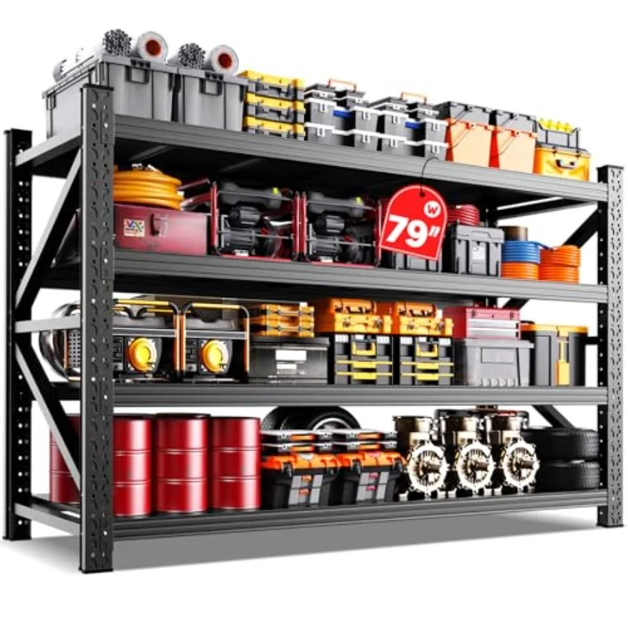 

79"W Garage Shelving,8000lb Heavy Duty Storage Shelves,Industrial Metal Storage Shelving,Easy to install Standing Garage Shelf