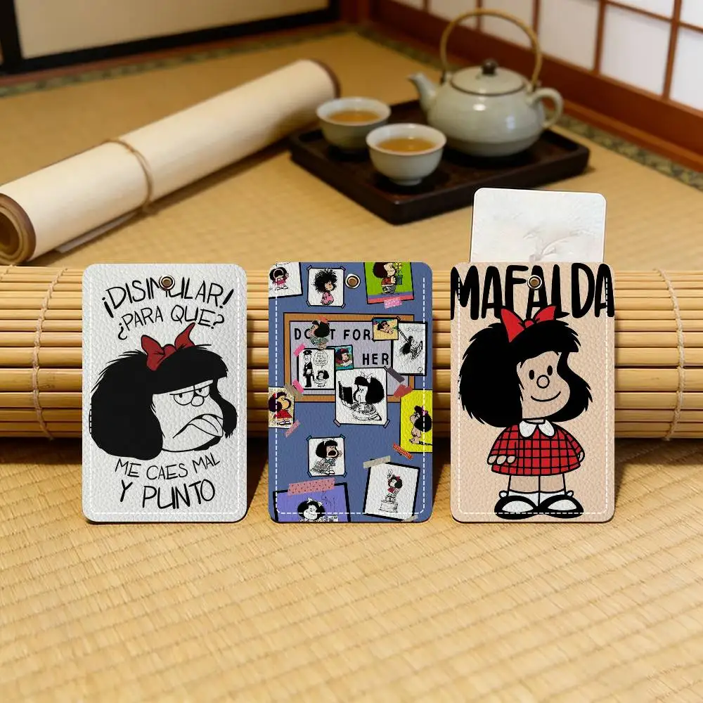 Cute Cartoon Mafalda   Personalised Leather Card Holder Keychain Fits Bank Subway Bus Cards