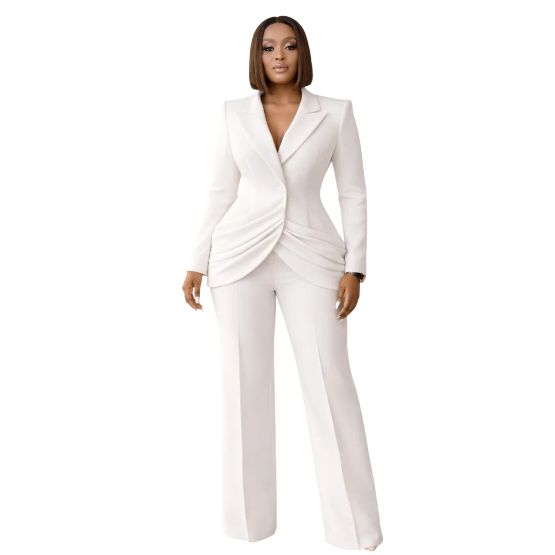 Women's Dresses Suit Gowns Elegant Appliques Shawl Lapel Jacket Coat And Pants For Female Satin 2 Pieces Suit Customized W296