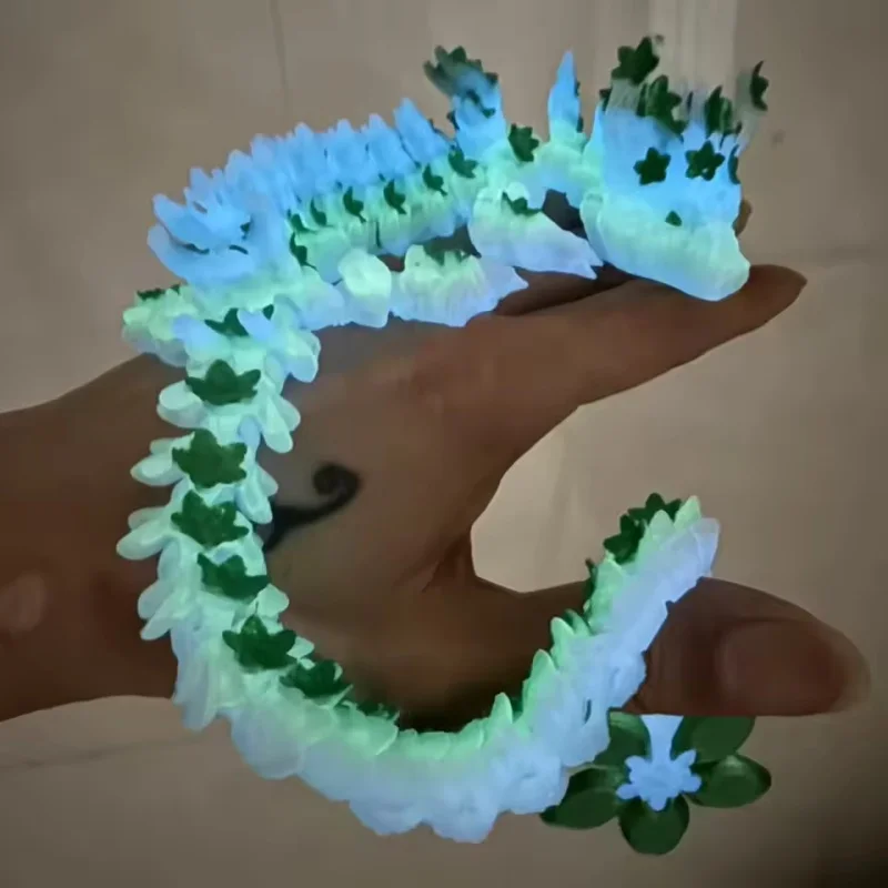 Luminous 3D Printed Articulated Dragon Fidget Toy Cherry Blossom Chinese Loong Flexible Home Office Decoration Birthday Gift