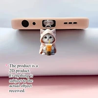 Accessoires décoratifs mignons en forme de chat, accessoires suspendus, bouchon anti-poussière universel 2D pour téléphone, bouchon anti-poussière pour iPhone Samsung Type-C 2
