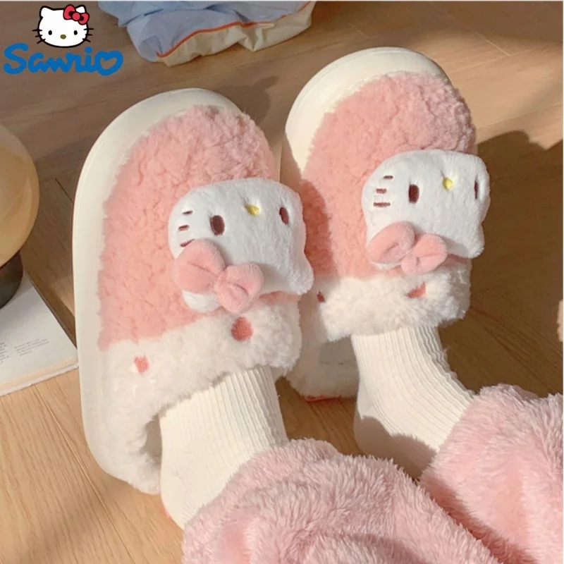 

Sanrio Hello Kitty Kuromi Cinnamoroll Cute Plush Shoes Slippers Women Home Cotton Slippers Girlfriend Warm Winter Christmas Gift