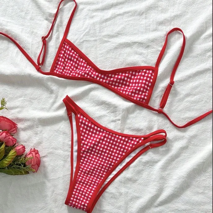 Sexy Micro Two-Piece Bikini Women Polka Dot Printed Bandeau Bikinis Set Push Up Swimsuit Low Waist Split Bathing Suit Swimwear