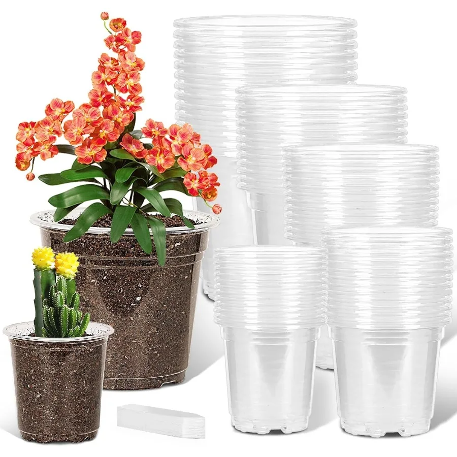 

60 Pack 3.5 4 5 6 7 Inch Clear Nursery Pots with Drainage HoleVariety Sizes Seed Starting Pots Transparent Plastic Plant Pots f